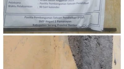 Revitalisasi Satuan Pendidikan SMP Negeri 1 Pamarayan Diduga Di Kerjakan Asal Jadi,Ketua Pelaksana dan Kepsek Bungkam
