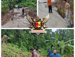 Jalan Poros Desa Hegarmanah–Sindangratu Longsor, Polsek Panggarangan Bersama BPBD dan Warga Lakukan Penanganan