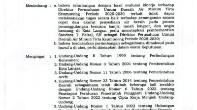 Wali Kota Langsa, “Jeffry Santana S Putra SE”, Pecat Direktur PDAM Kemungkinan Langsa, “T Faisal SH”.