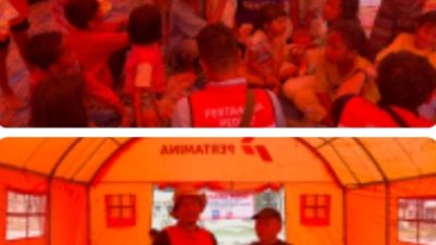 Di Pengungsian, BNPB dan Pertamina Collab Ajak Anak-Anak Aceh Tamiang Main dan Lepas Trauma.