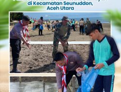 Mahasiswa STIK Angkatan 83 Laksanakan Kegiatan Bersih-Bersih Pantai Bersama TNI dan Warga di Kecamatan Seunuddon Aceh Utara